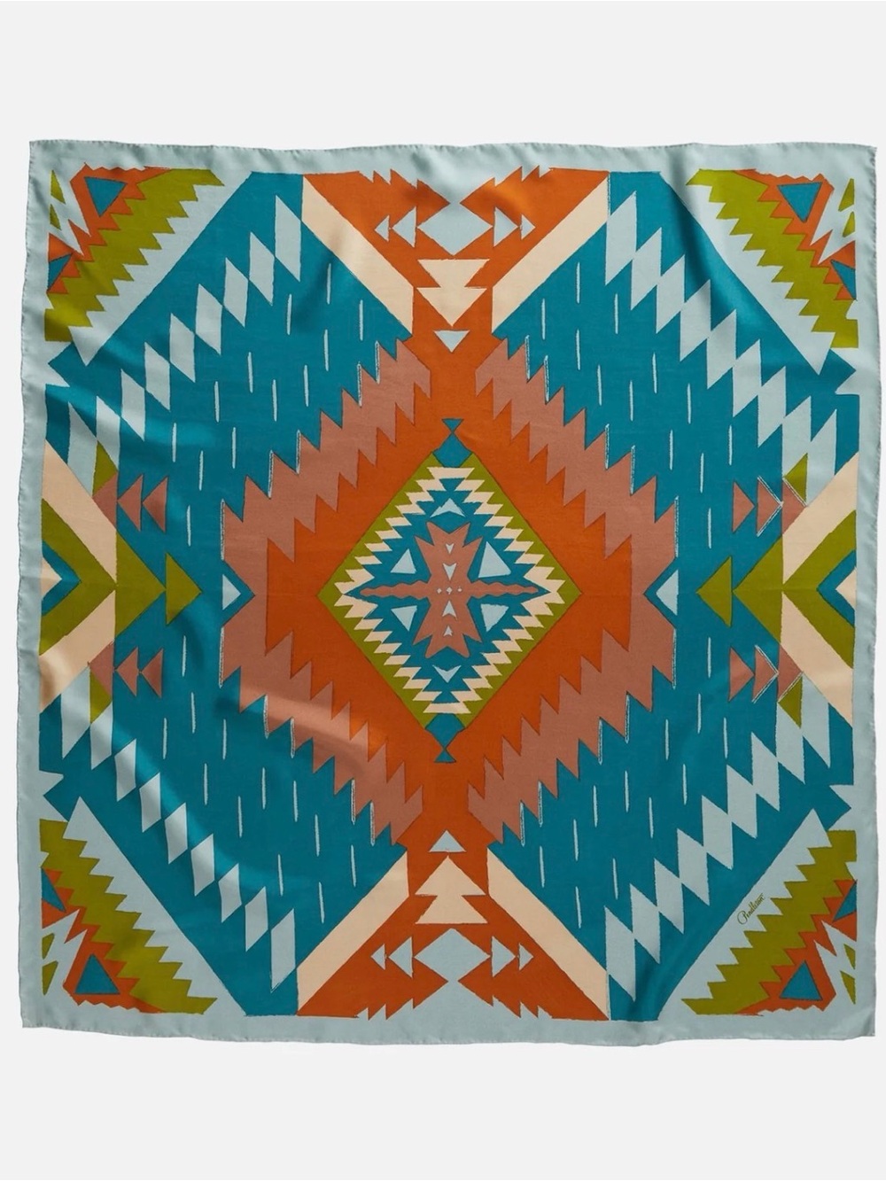 Pendleton Multi-Color Silk Scarf with Teal, Orange, Cream Silk